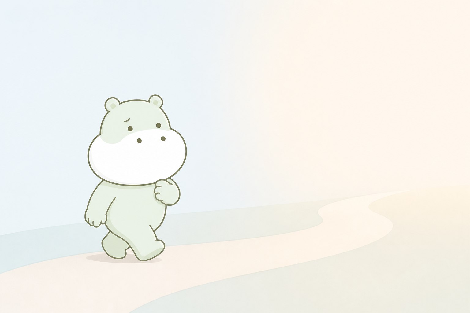 人生の時間を表す小道をゆっくり進むカバのイラスト