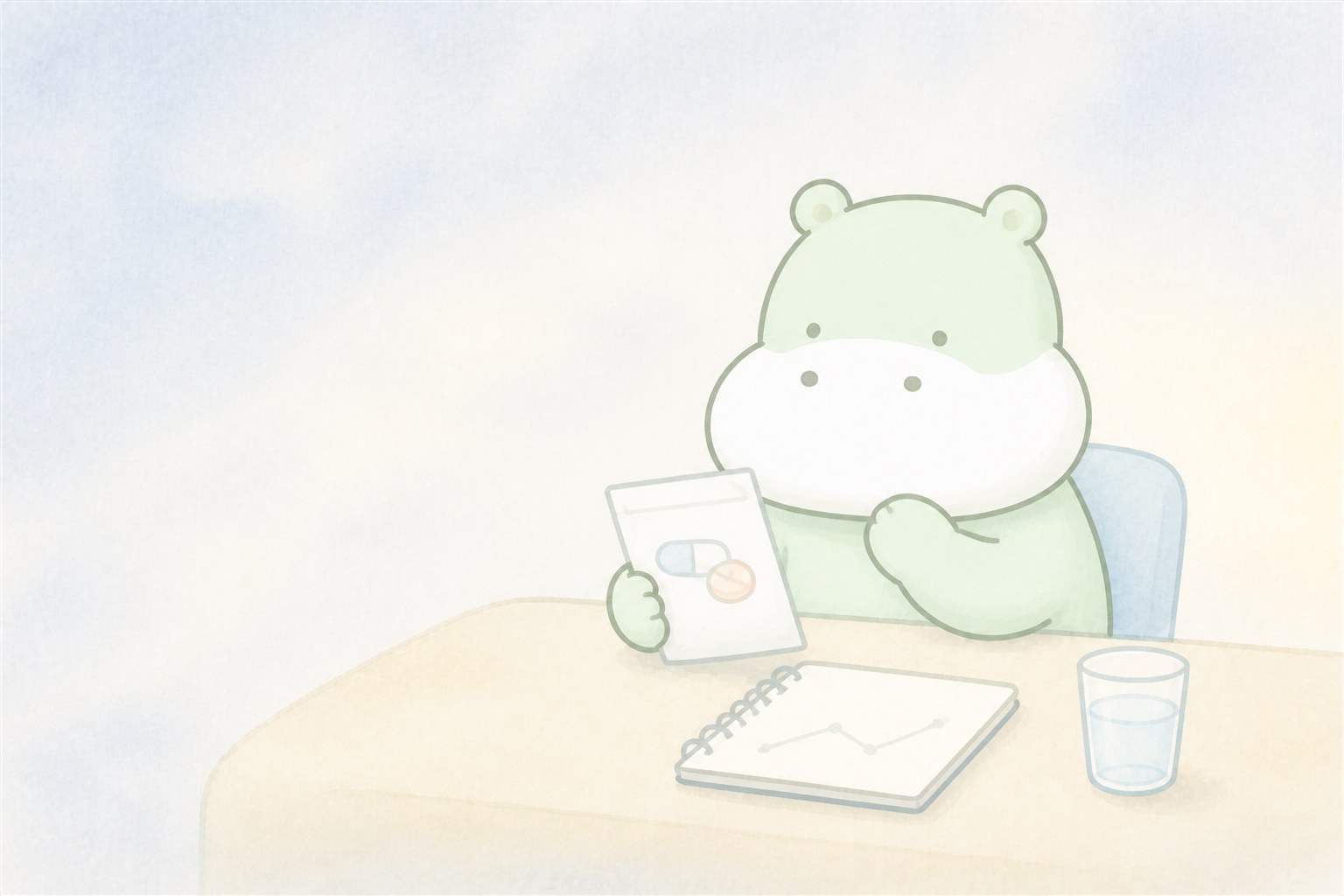 抗うつ薬の治療とインスリン抵抗性など身体面の両方を確認するカバのイラスト