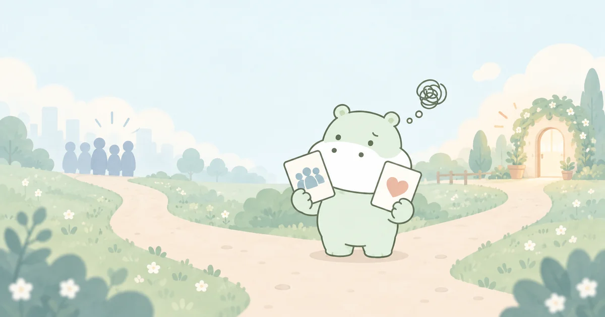 周囲を気づかいながら、自分のこころにも目を向けるカバのイラスト