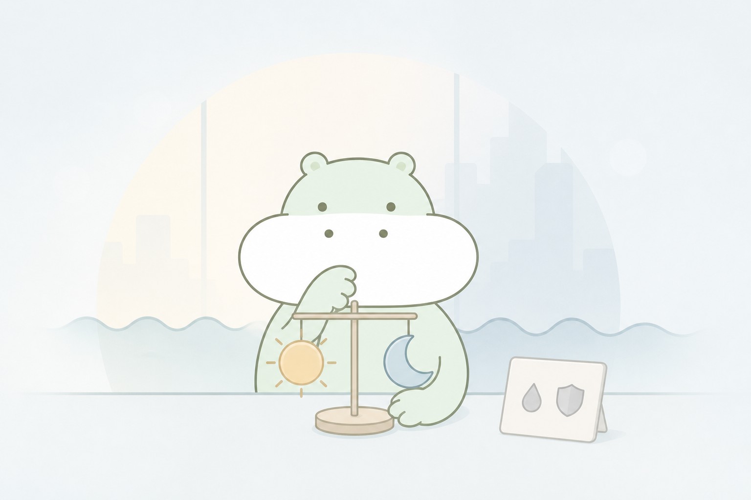 太陽と月のバランスを整え、大きな気分の波を予防する治療を表したカバのイラスト