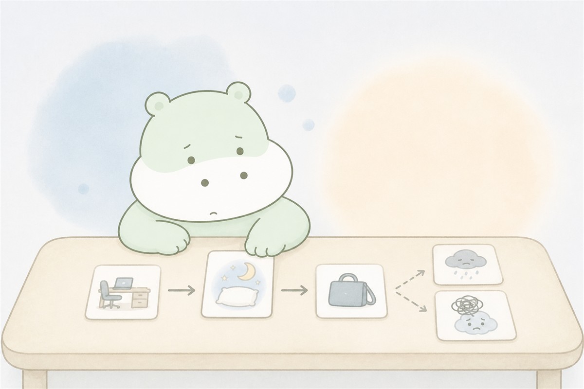 出来事から症状と生活への影響までを時系列で整理する診察のイラスト