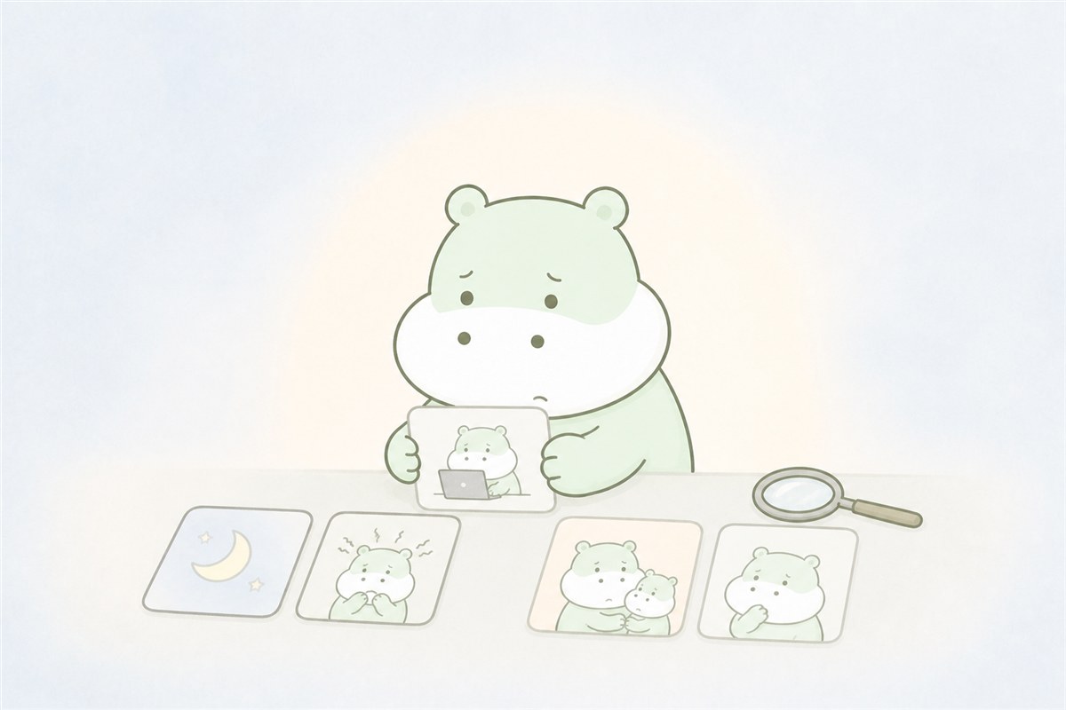 心配の内容と生活への影響を一つずつ整理するカバのイラスト