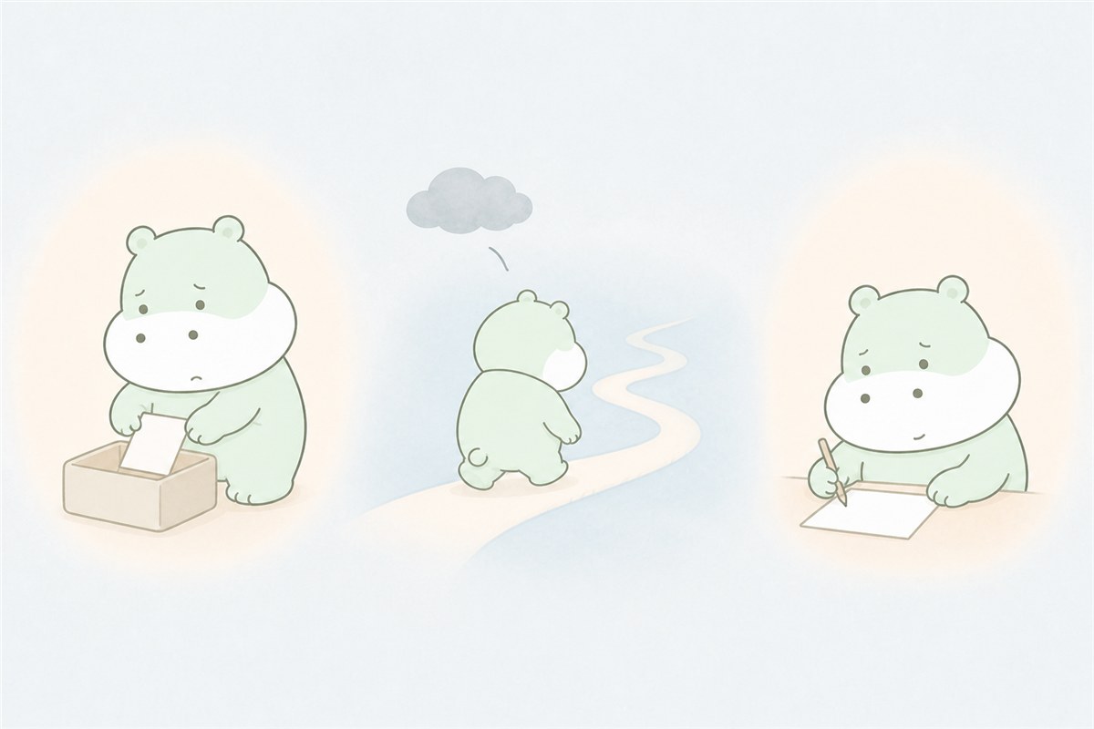 不確実さを残しながら生活へ戻るカバのイラスト