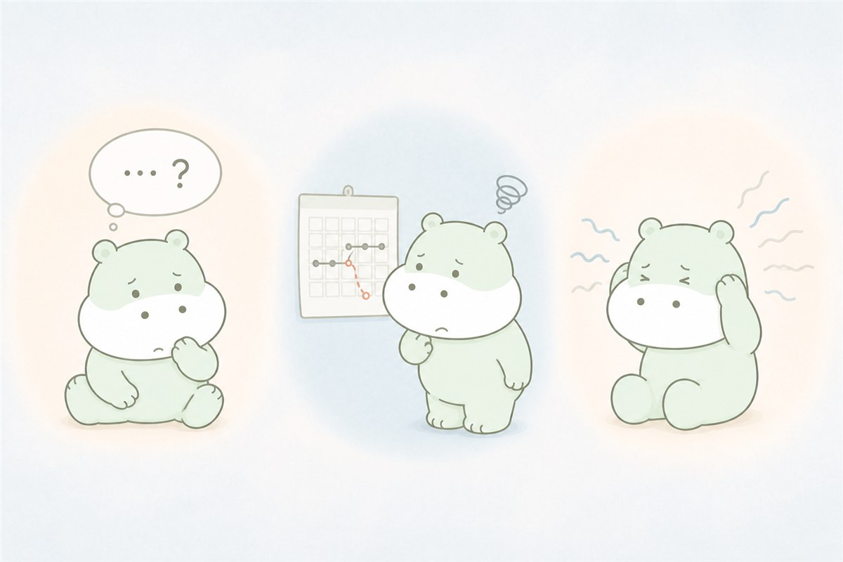 曖昧な会話や予定変更に戸惑うカバのイラスト