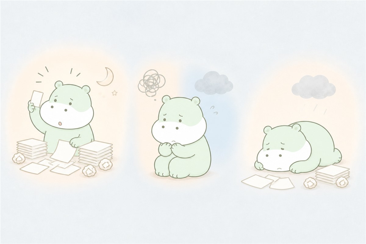活動性が高い時期と落ち込む時期の差を表すカバのイラスト