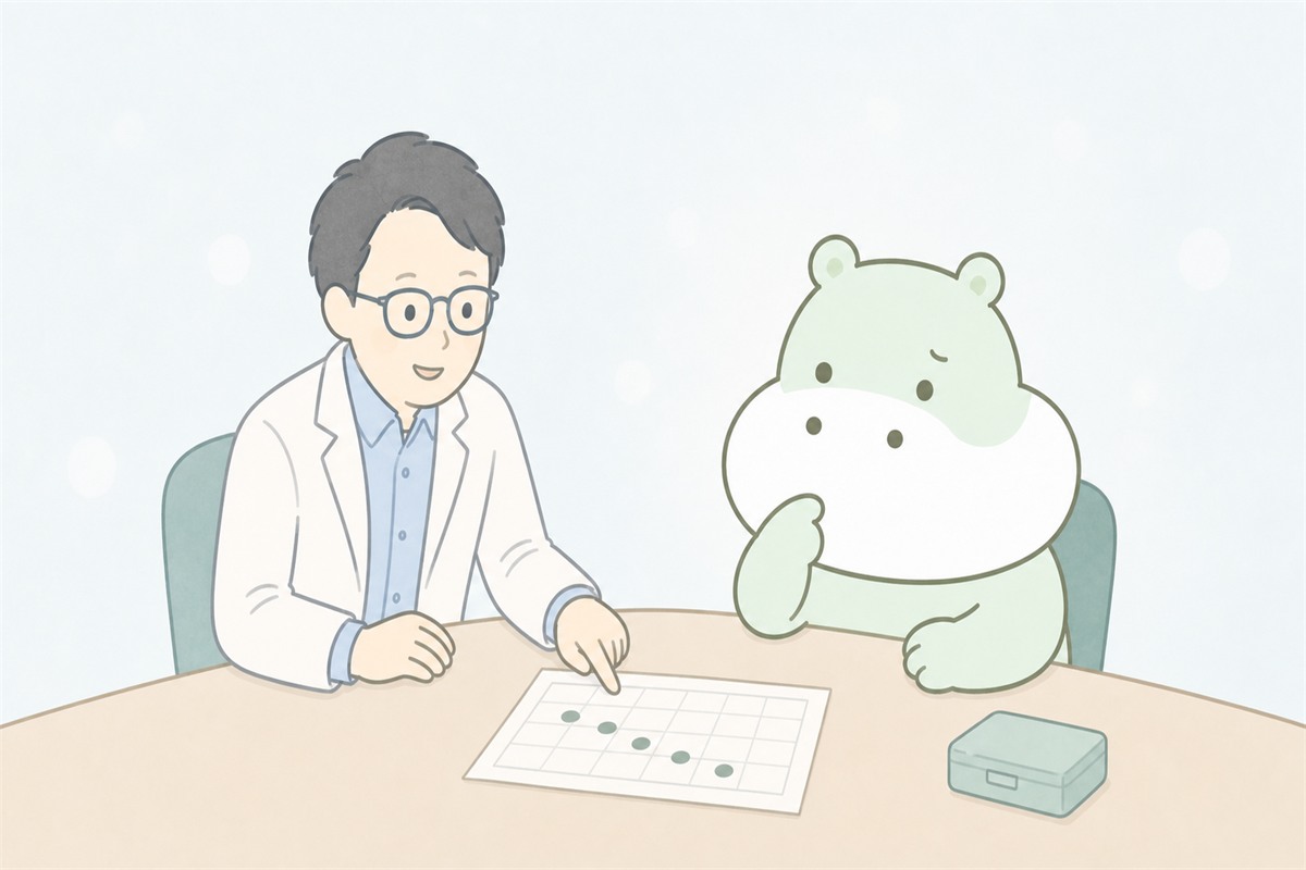 生活を保ちながら小さな段階で減薬を進めるカバのイラスト
