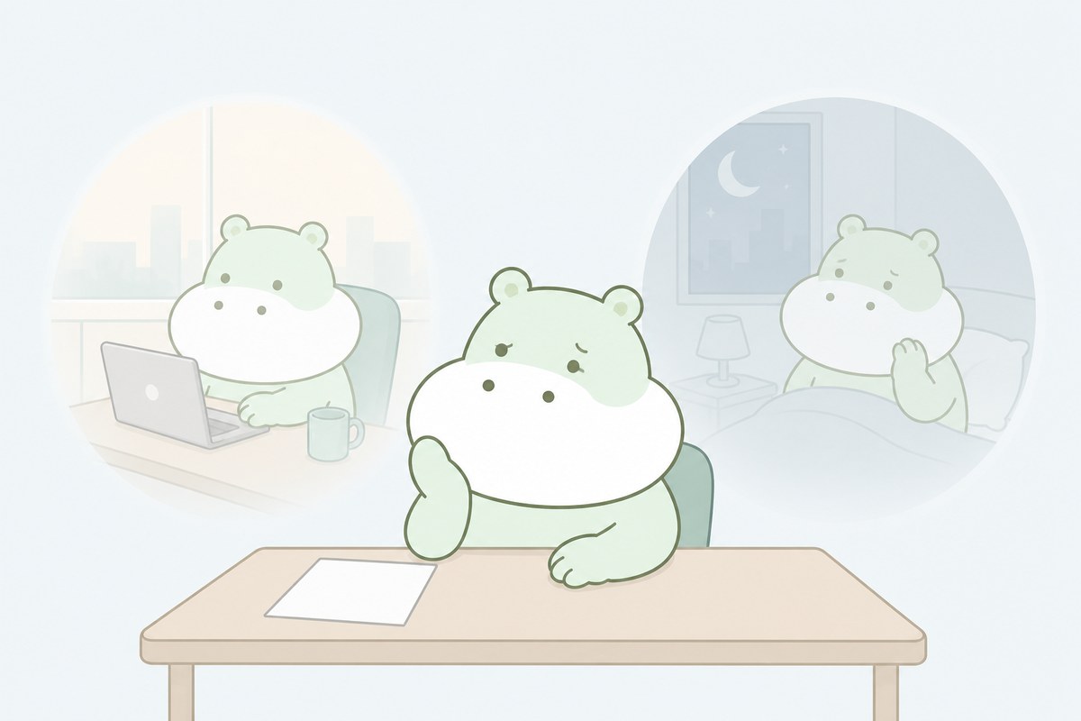 薬の利益と仕事上の負担を比較するカバのイラスト