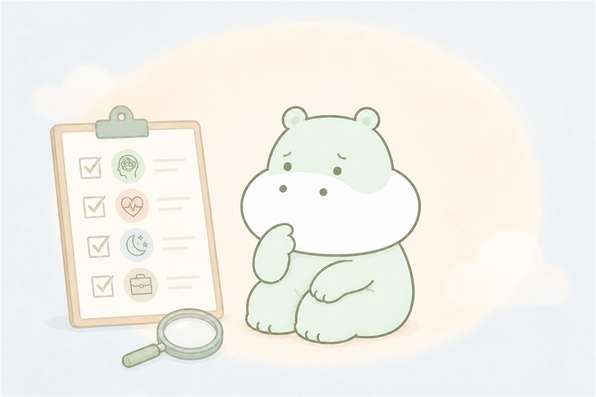 症状・睡眠・身体・仕事の状況を総合的に確認する診察のイラスト