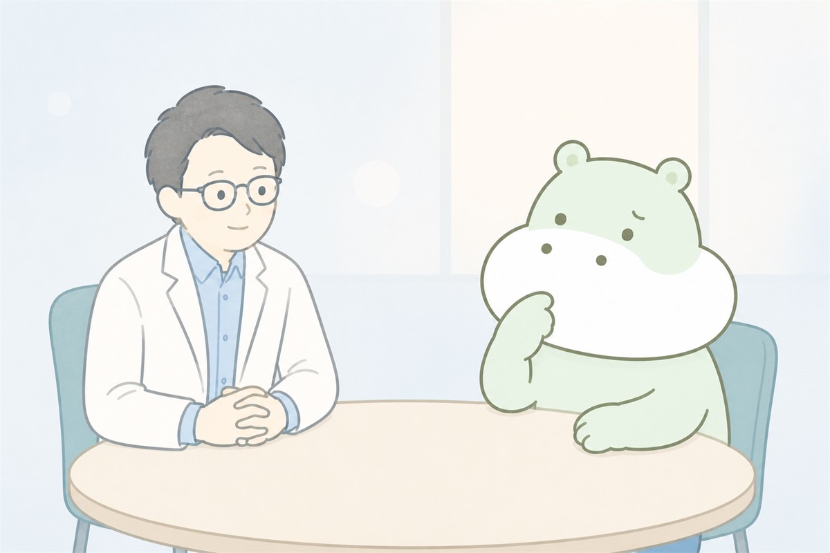 幼少期から現在までの経過と環境を整理するカバのイラスト