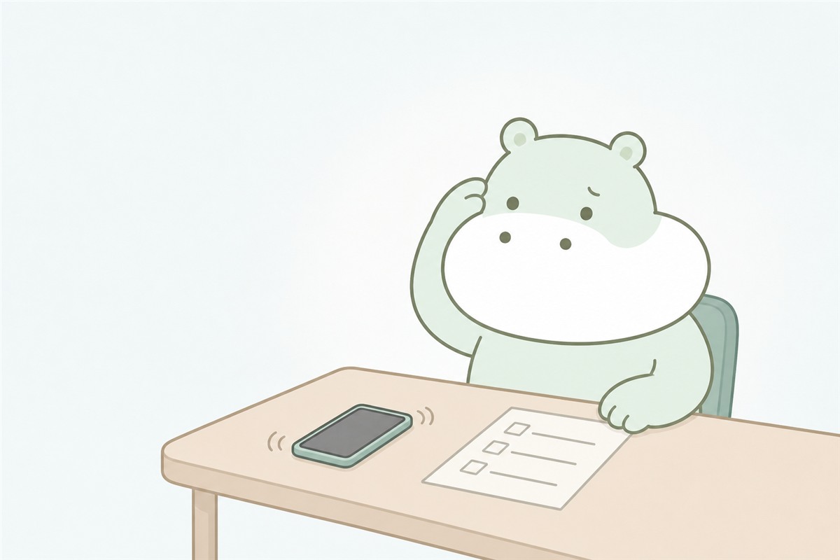 複数の仕事と刺激を一度に抱えて立ち止まるカバのイラスト