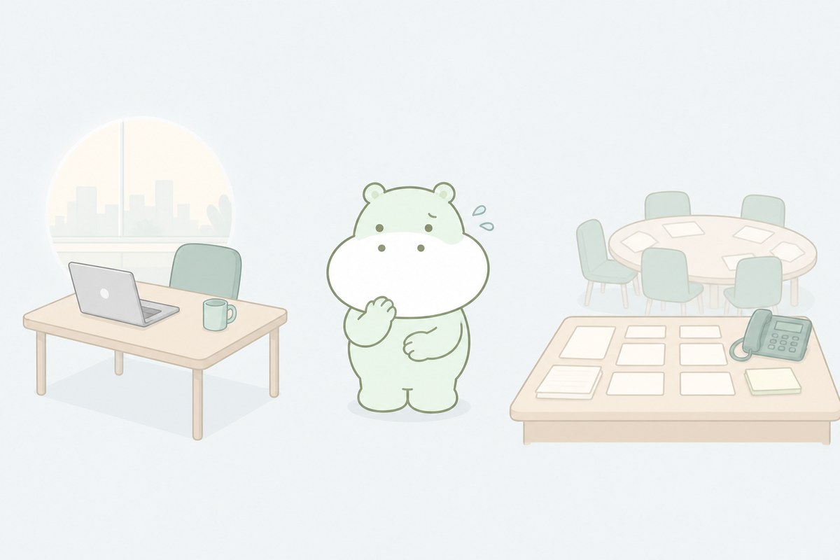 異動や役割変更で仕事の要求が複雑になるカバのイラスト