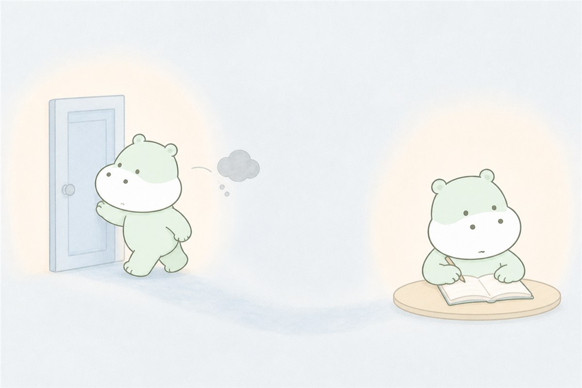 確実さを求めすぎず次の行動へ進むカバのイラスト