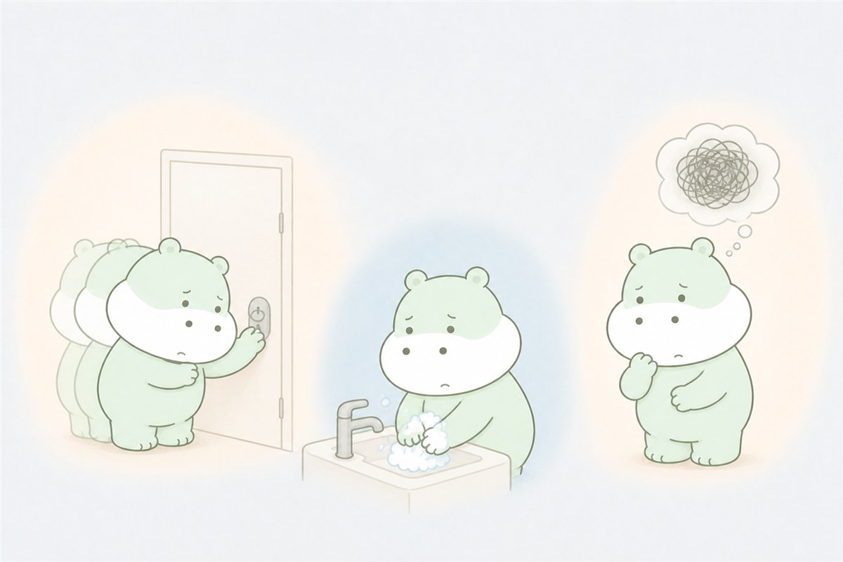 戸締まりや汚れを何度も確認したくなるカバのイラスト
