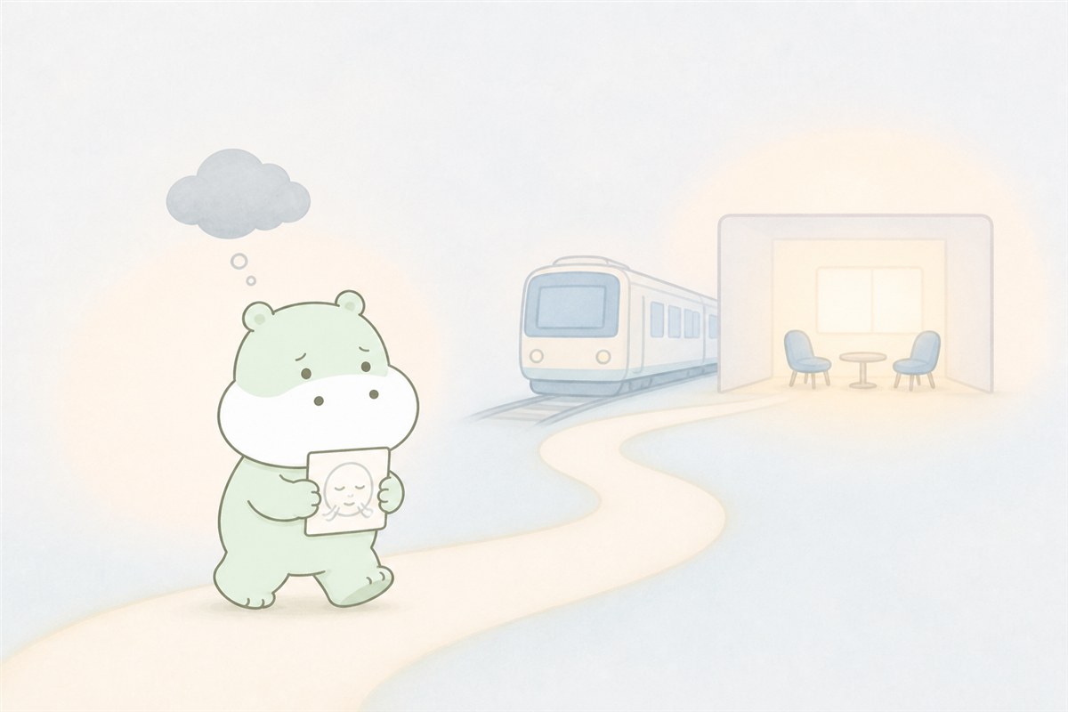 不安があっても少しずつ外出範囲を取り戻すカバのイラスト