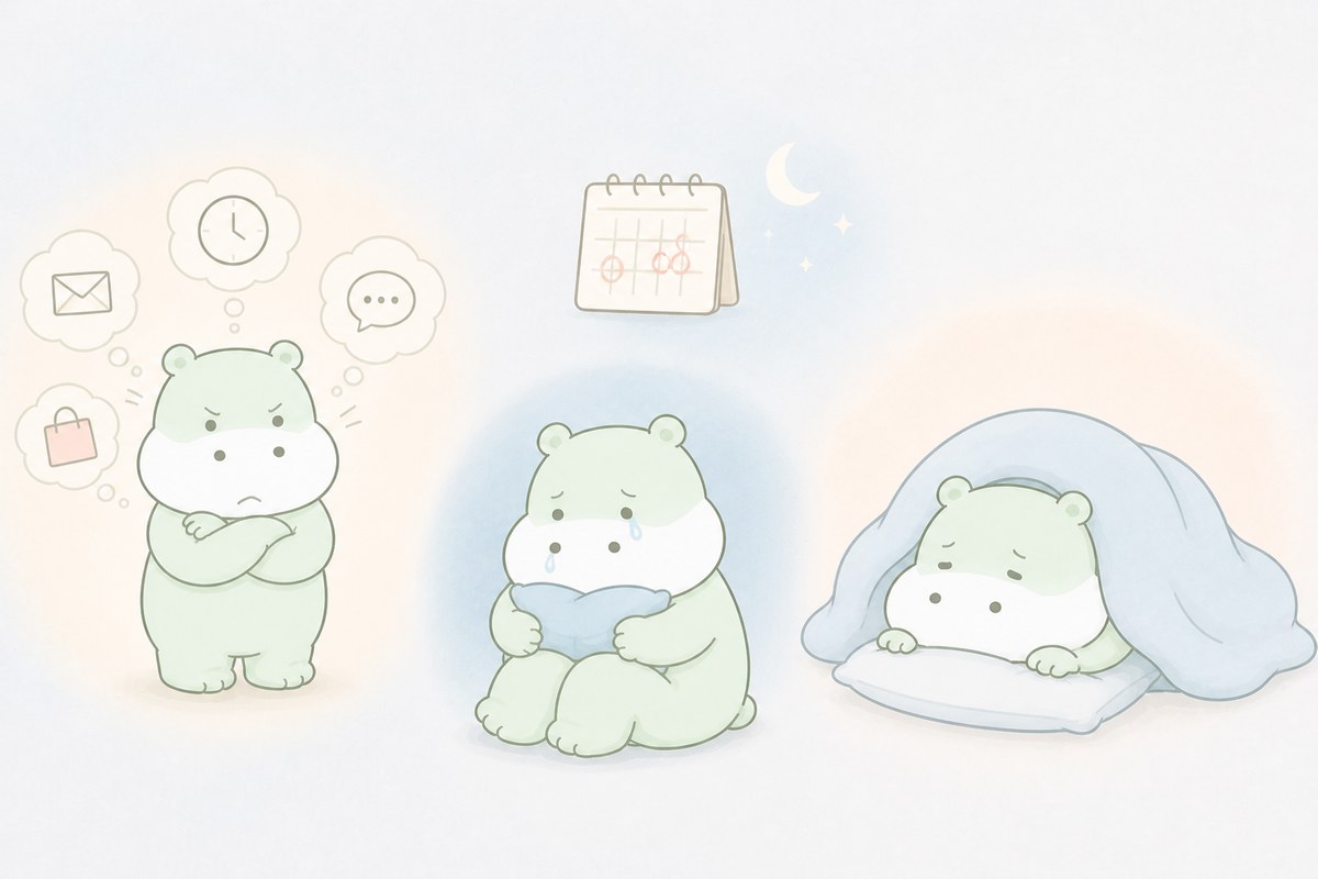 月経前に怒りや落ち込みや強い疲れが現れる状態を表すカバのイラスト