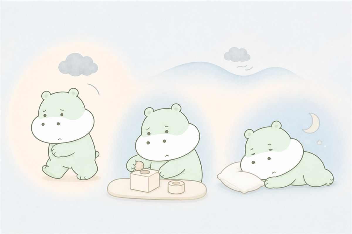 症状と付き合いながら生活範囲を取り戻すカバのイラスト