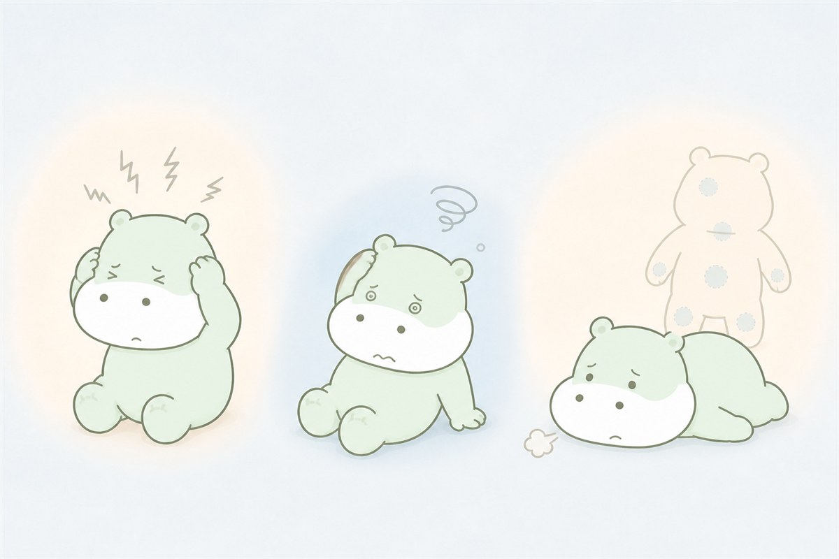 痛みやめまいなどの身体症状に困るカバのイラスト